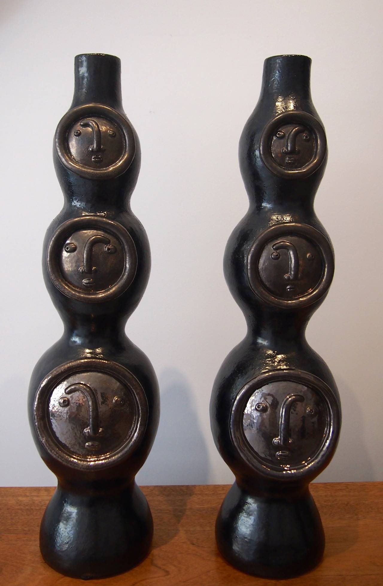 French Pair of Ceramic Black base Lamps by Dalo