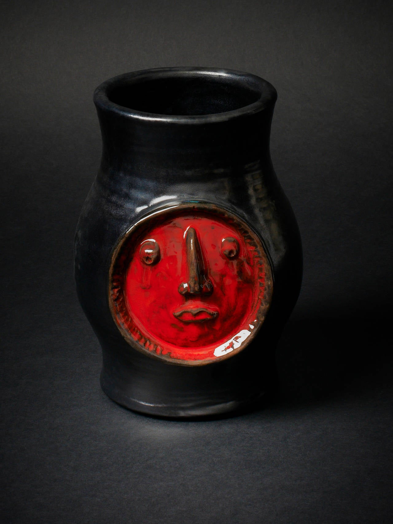 French Robert and Jean Cloutier Black & Red Ceramic Vase