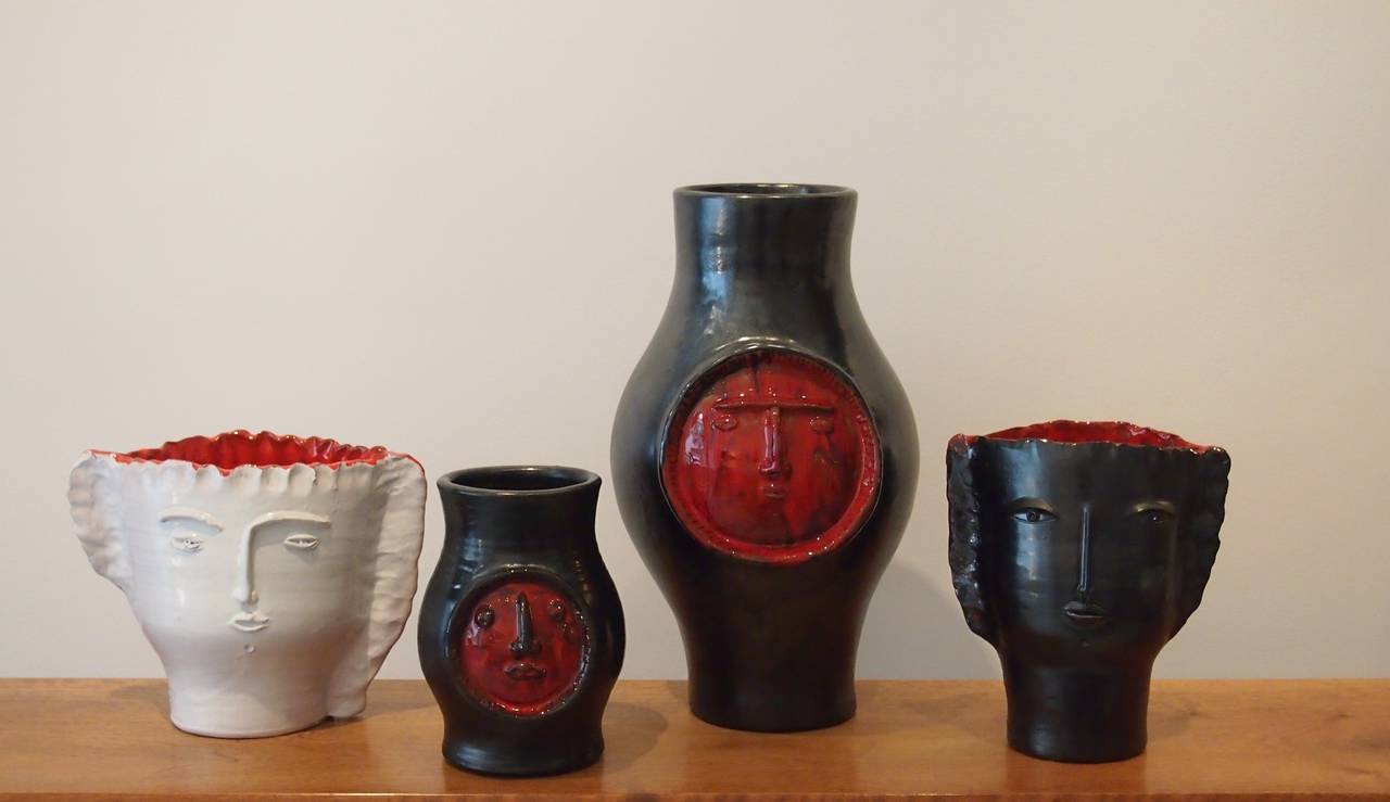 20th Century Robert and Jean Cloutier Black & Red Ceramic Vase