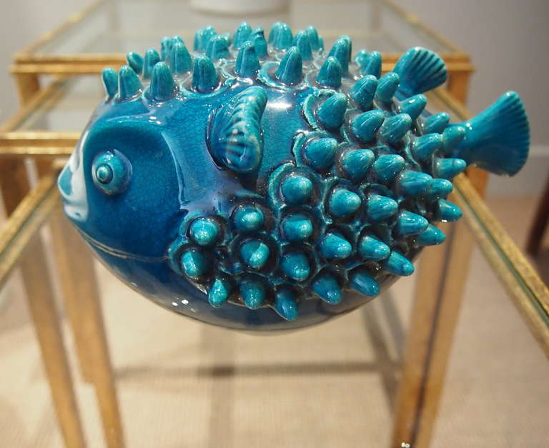 Pol Chambost Blue Ceramic Fish Sculpture at 1stdibs