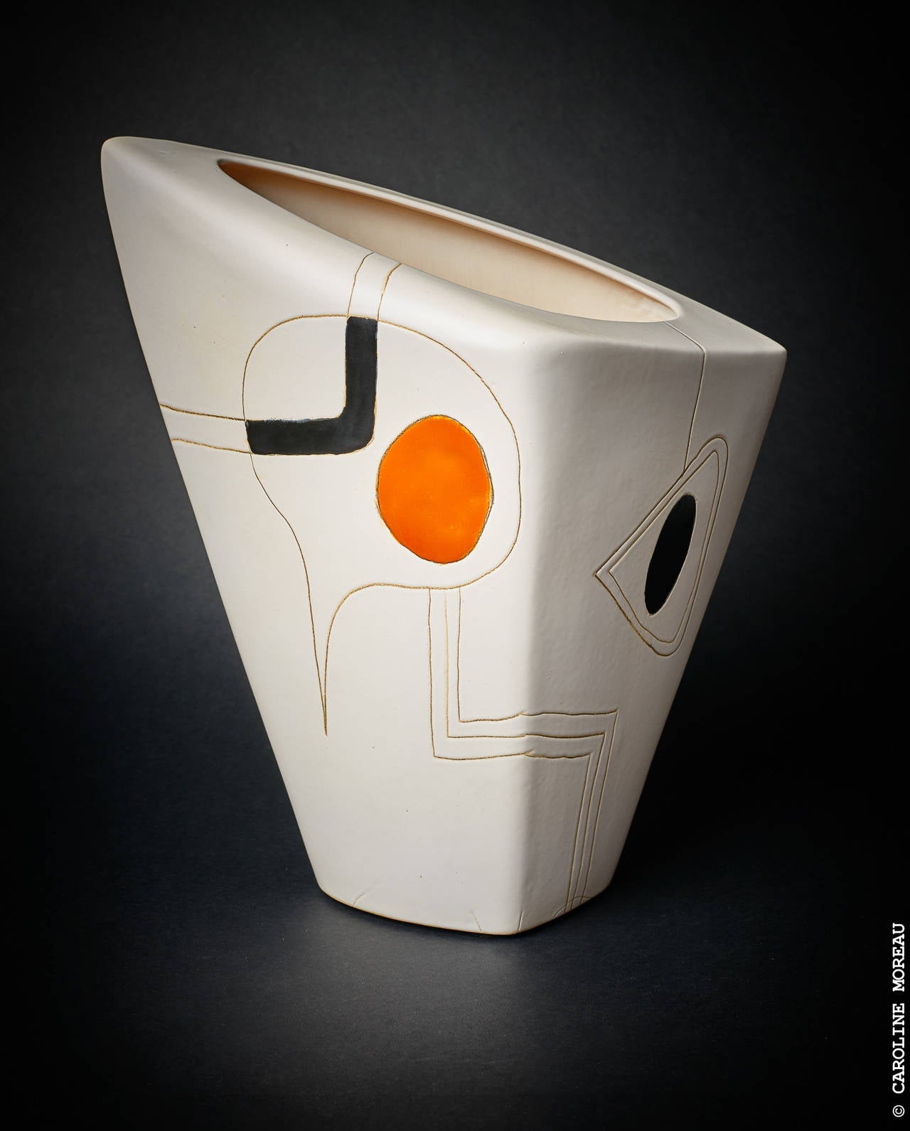 Peter & Denise Orlando Large Ceramic Vase with Geometric Design, circa 1950