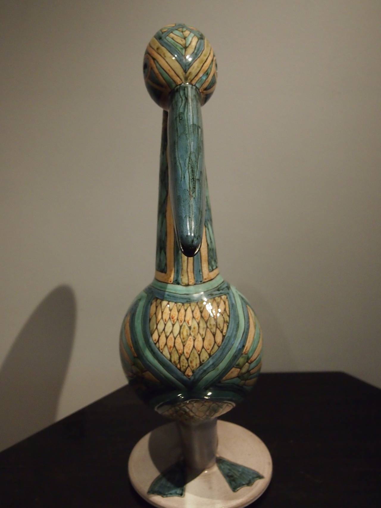 Pelican Ceramic Sculpture with Cloisonné Enamel, French, 1960 1