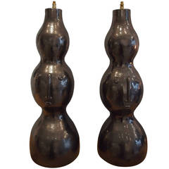 Large Pair of Ceramic Lamp Bases Signed by DaLO