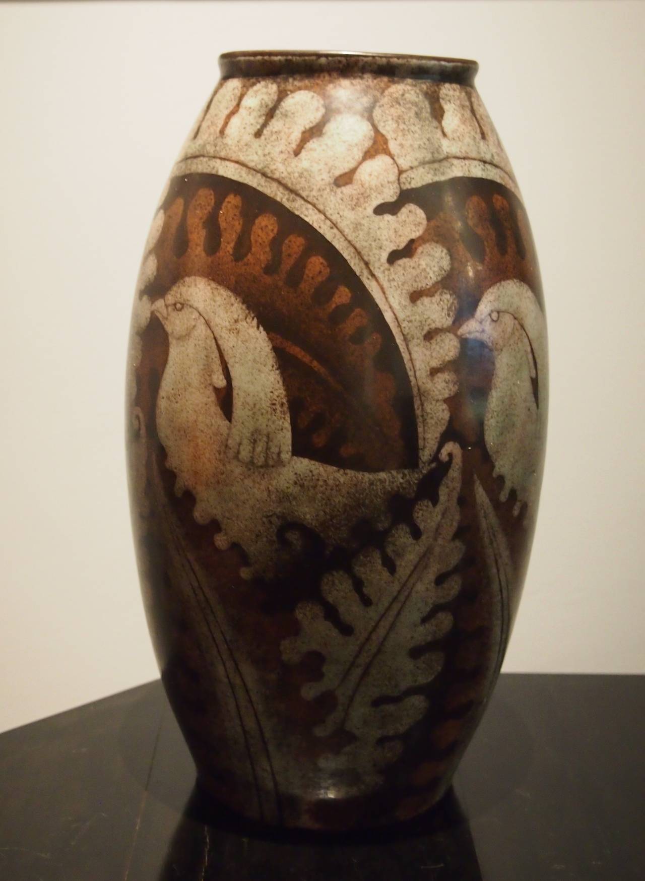 Charles Catteau Art Deco Ceramic Bird Vase In Excellent Condition In Paris, FR