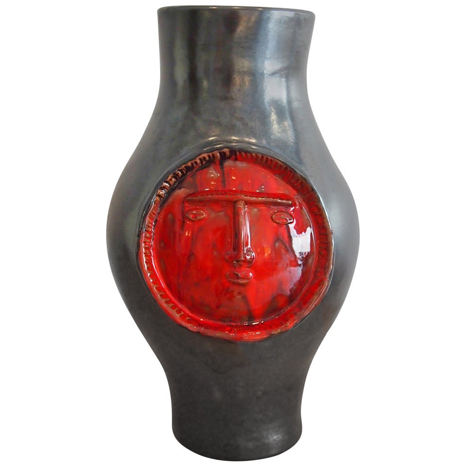 Robert & Jean Cloutier, Big Black and Red Ceramic Vase