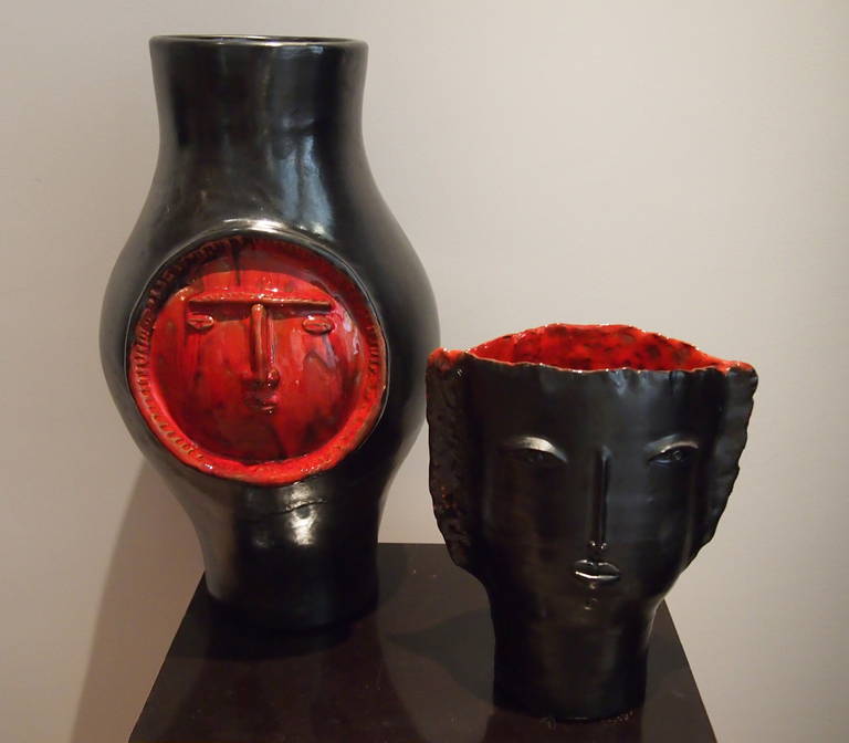 20th Century Robert & Jean Cloutier, Big Black and Red Ceramic Vase