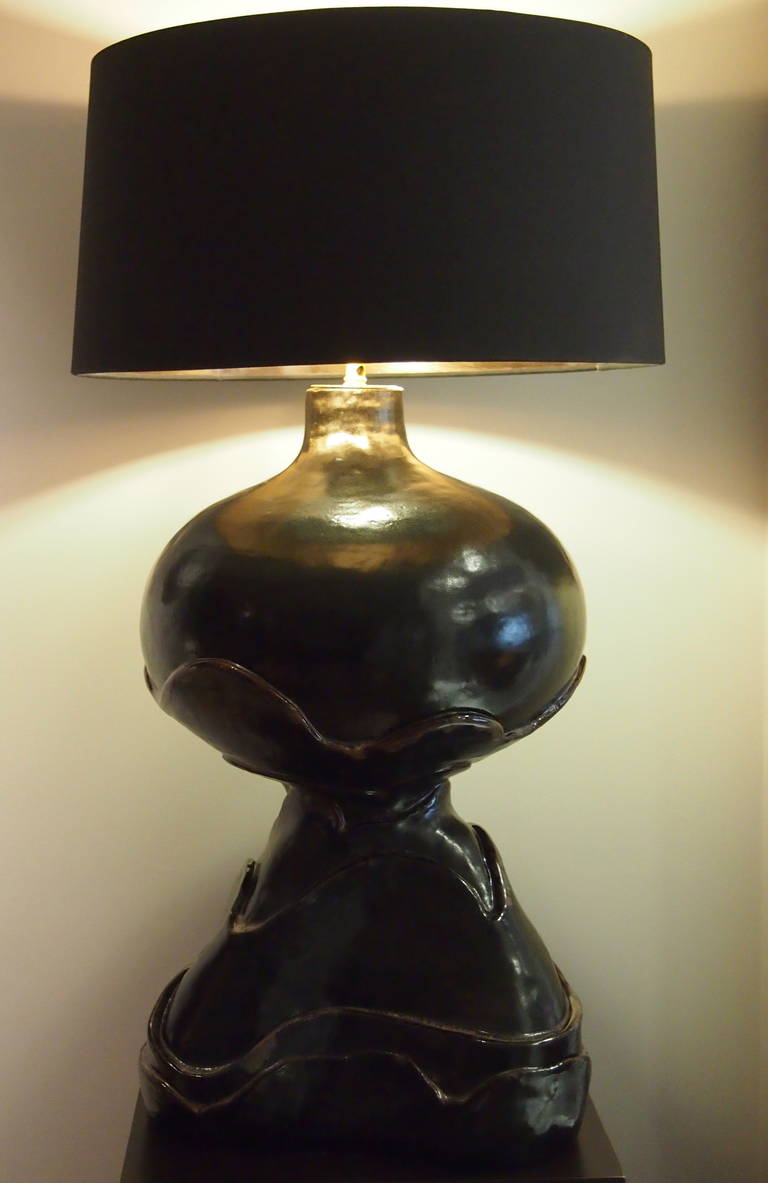 French DaLo's Big Black Ceramic Table Lamp