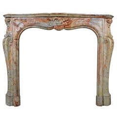 Antique Louis XV Style Fireplace Sculpted Out of a Precious Sarrancolin Marble, 19th Century