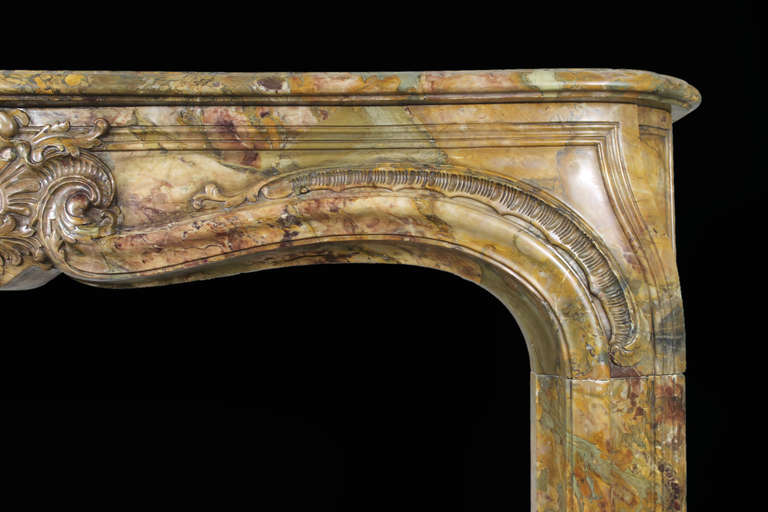 Antique Louis XV Regency Fireplace Chimneypiece in Serrancolin Marble, 1790-1810 Period For Sale 1