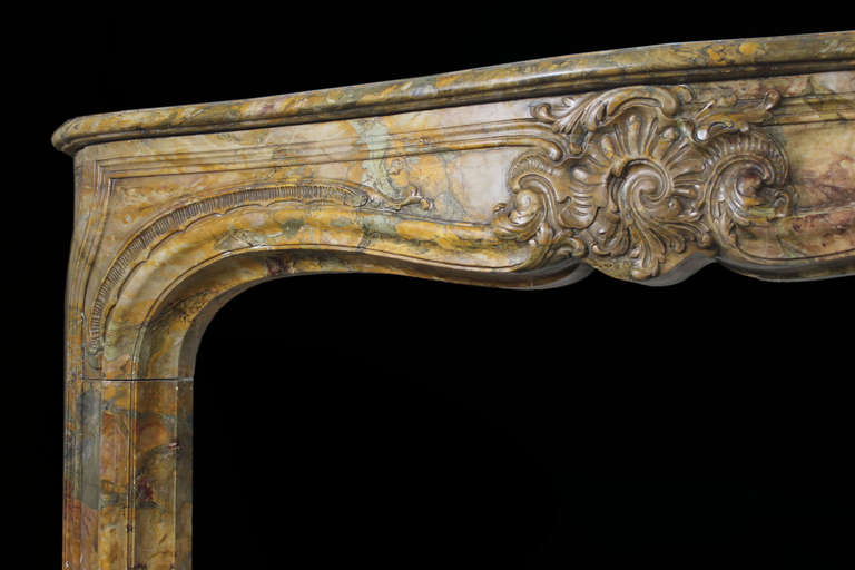 19th Century Antique Louis XV Regency Fireplace Chimneypiece in Serrancolin Marble, 1790-1810 Period For Sale
