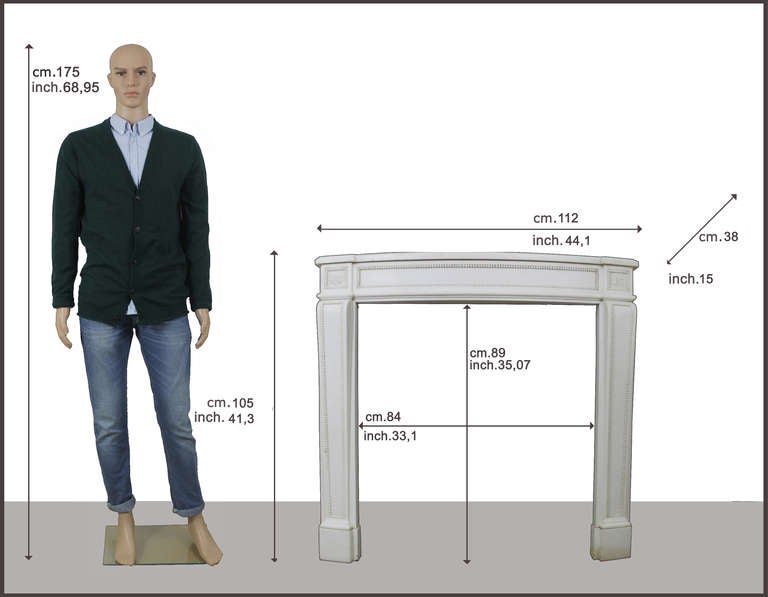 Antique Louis XVI "Perlage" Fireplace Chimneypiece in Statuary Carrara Marble