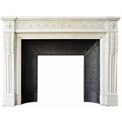 Antique Louis XVI "Macaron" Fireplace Chimneypiece made of Statuary Carrara Marble, Napoleon III Period