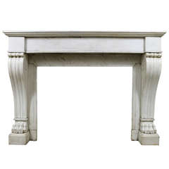 Antique "Griffe de Lion" Fireplace Chimneypiece in Statuary Carrara Marble of Charles X Period