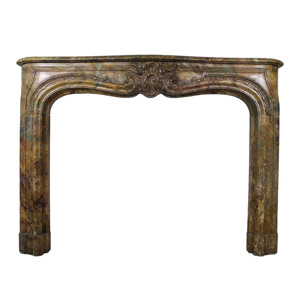 Antique Louis XV Regency Fireplace Chimneypiece in Serrancolin Marble, 1790-1810 Period For Sale