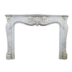 Antique Louis XV Fireplace Chimneypiece in White Carrara Marble, 19th Century