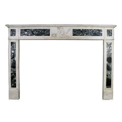 Antique Empire Fireplace Chimneypiece in Statuary Carrara with Verde Alpi Inlays