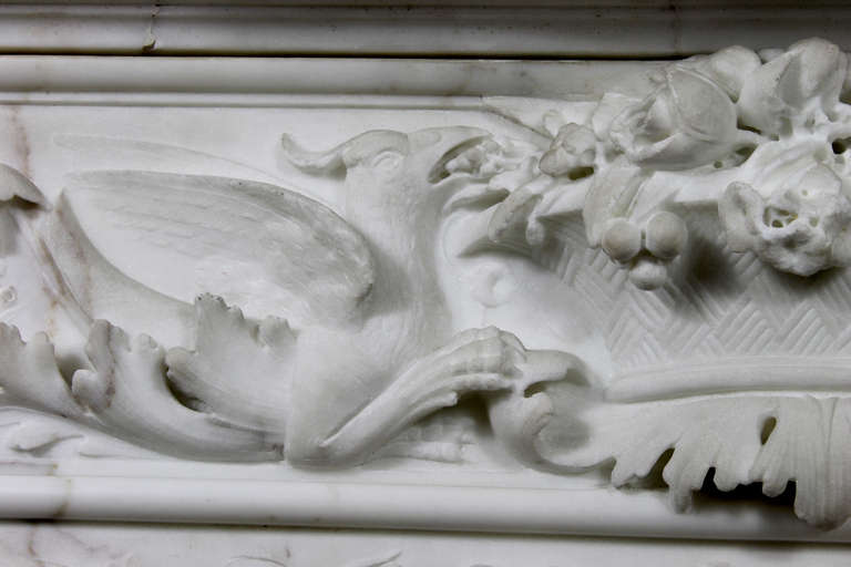 Italian Exceptional Neo-Gothic Fireplace Chimneypiece in Statuary Carrara Marble For Sale