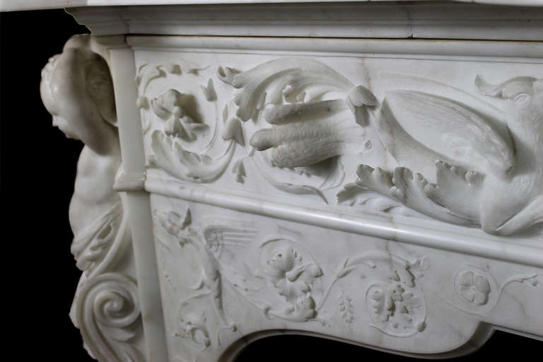 19th Century Exceptional Neo-Gothic Fireplace Chimneypiece in Statuary Carrara Marble For Sale