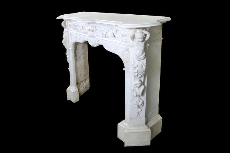 Exceptional Neo-Gothic Fireplace Chimneypiece in Statuary Carrara Marble For Sale 5