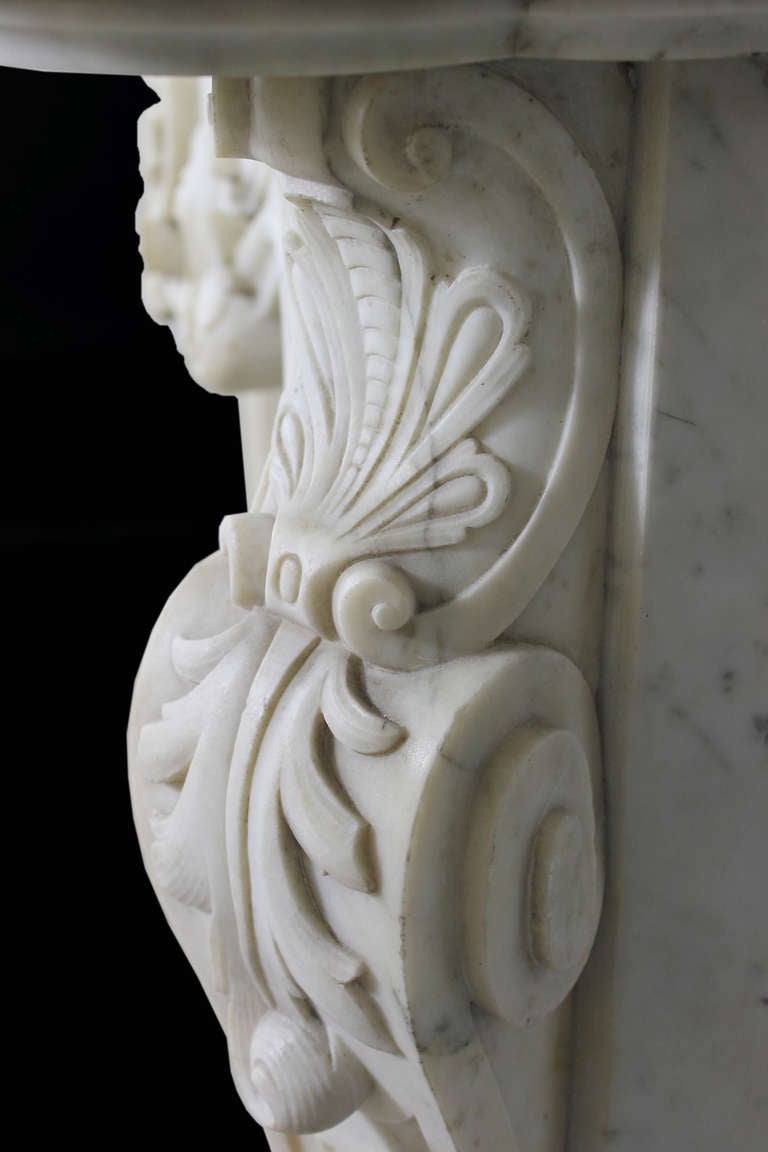 Marble Antique Louis XV fireplace in Statuary Carrara marble, early 19th century For Sale