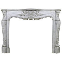 Antique Louis XV floreal fireplace chimneypiece in Carrara marble, 19th century