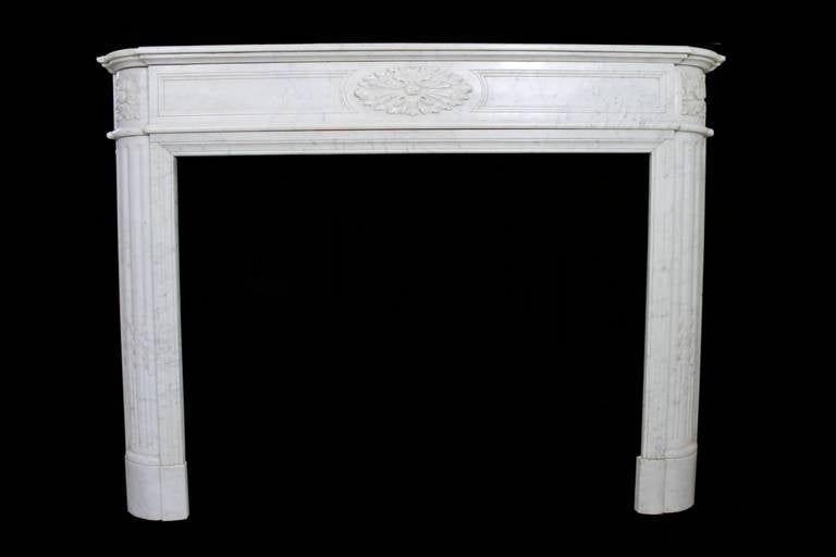 Antique Louis XVI Demilune Fireplace in White Carrara Marble, 19th Century