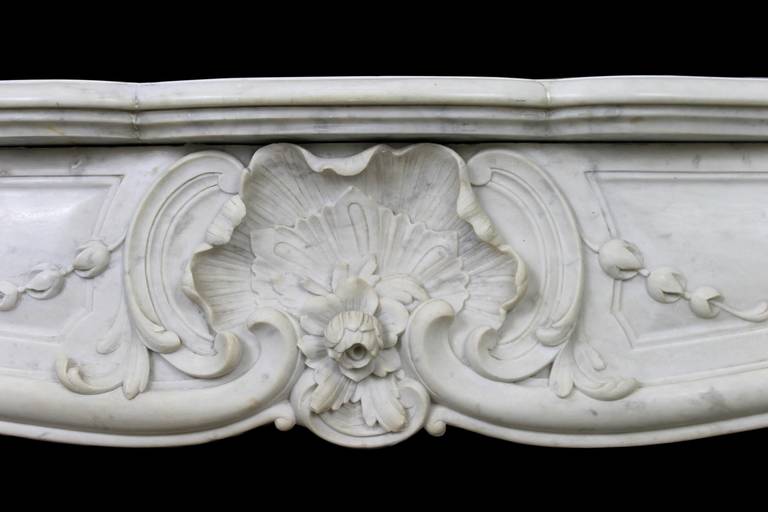 Antique Louis XV Fireplace Chimneypiece in White Carrara Marble, 19th Century