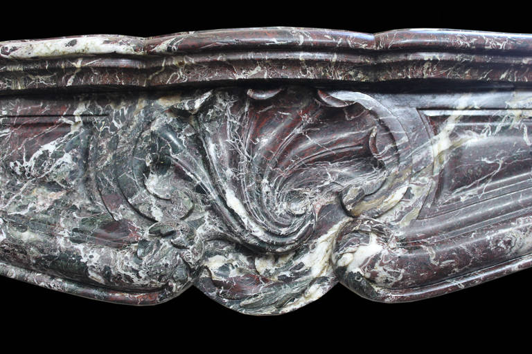 Antique Louis XV "Bordolese" Fireplace in Red Levanto Marble, 19th Century