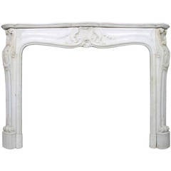 Antique Louis XV Fireplace Chimneypiece in White Carrara Marble, 19th Century