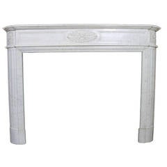 Antique Louis XVI Demilune Fireplace in White Carrara Marble, 19th Century