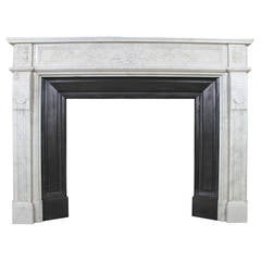 18th Century Antique Louis XVI Fireplace Chimneypiece in White Carrara Marble