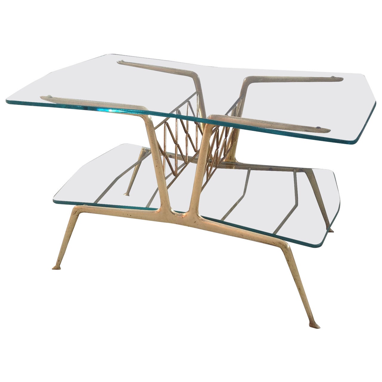 Gio Ponti Style Magazine Coffee Table with Magazine Rack