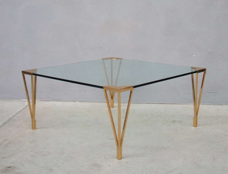 Modern Nice Square Glass and Brass Coffee Table