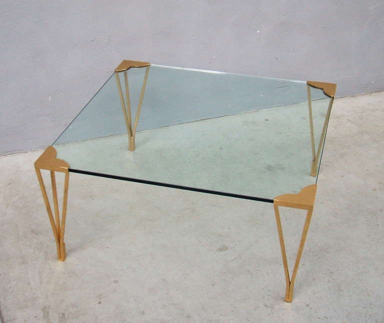 French Nice Square Glass and Brass Coffee Table