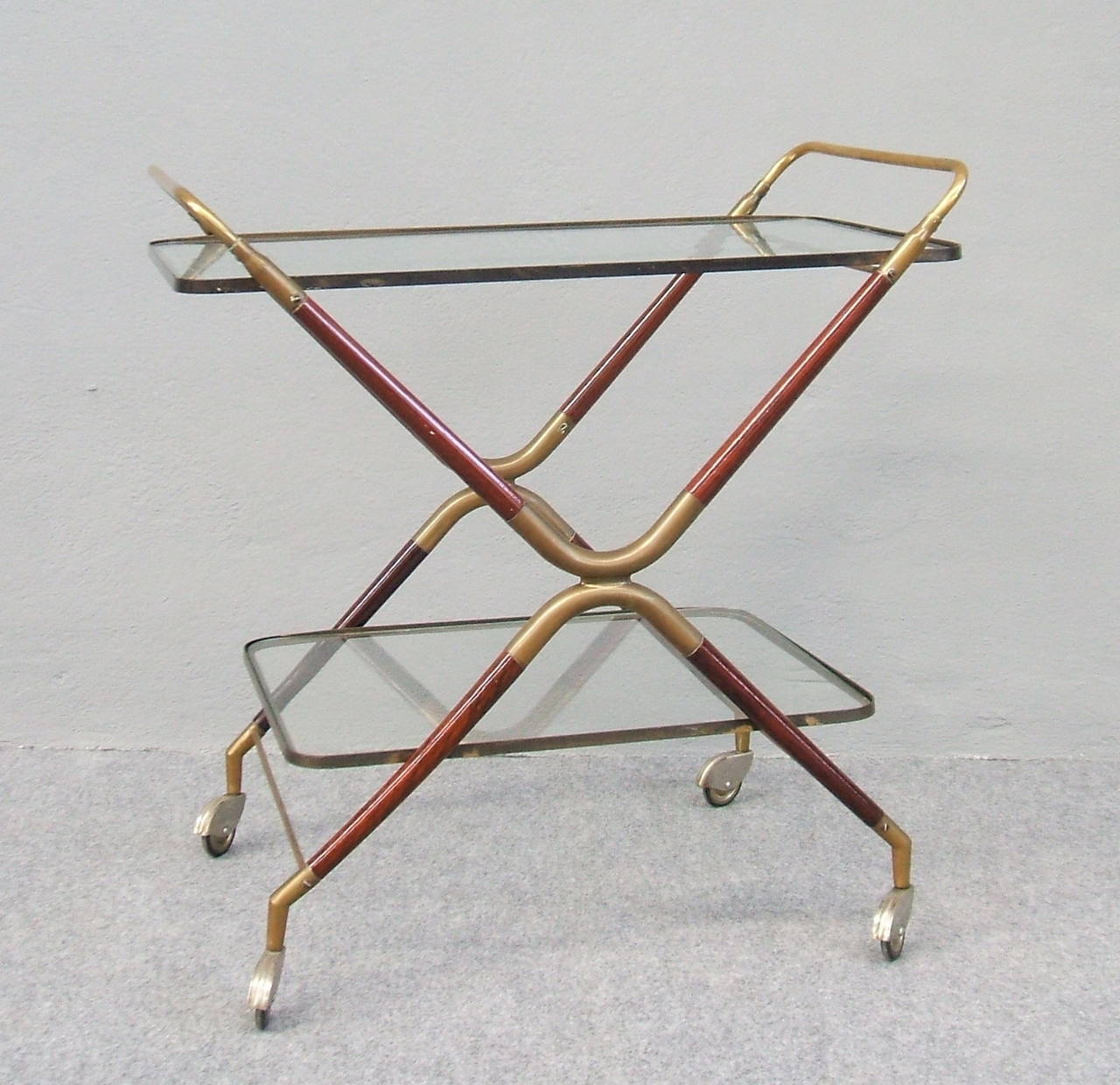 Wood and brass italian bar trolley by Cesare Lacca