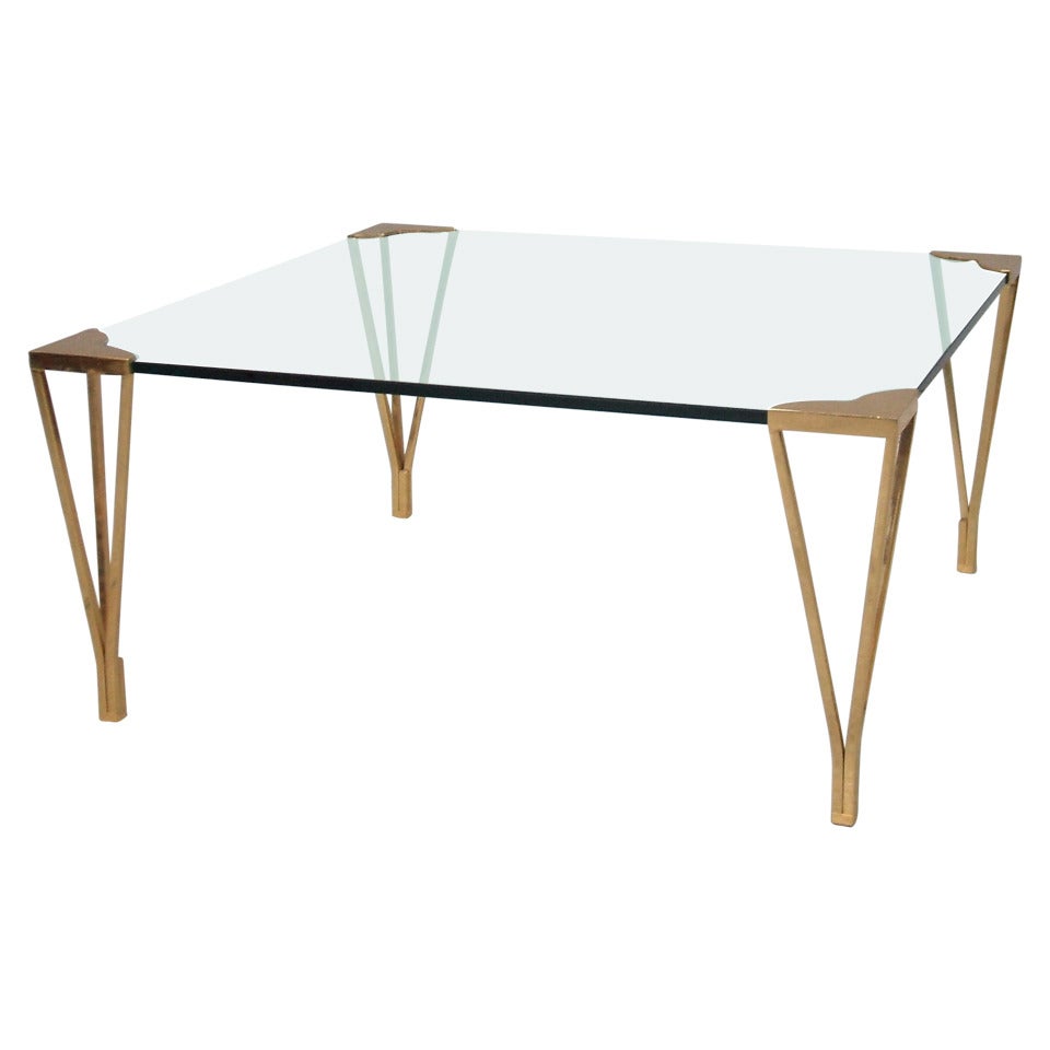 Nice Square Glass and Brass Coffee Table