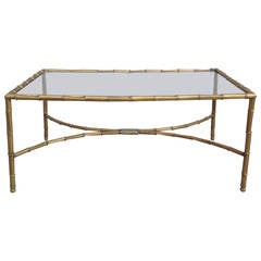 Brass and Faux Bamboo Coffee Table Attribuited to Maison Bagues