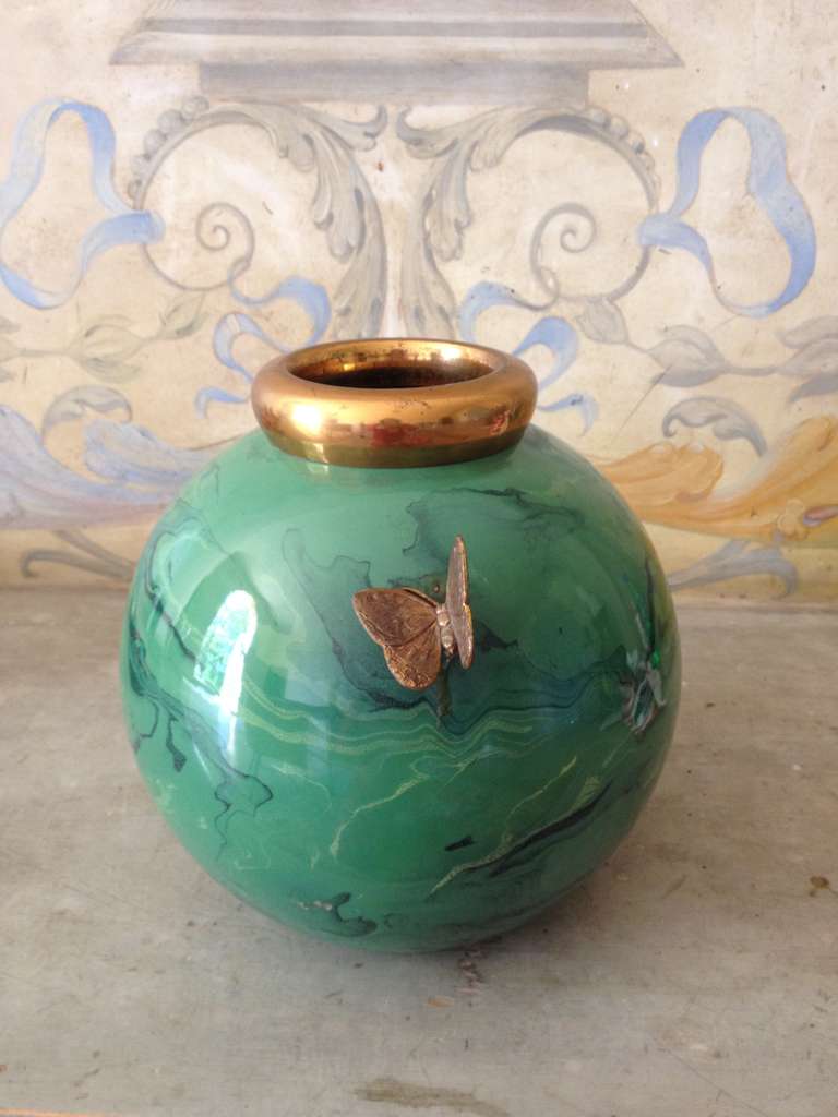 Emerald Green Brass Vase at 1stdibs