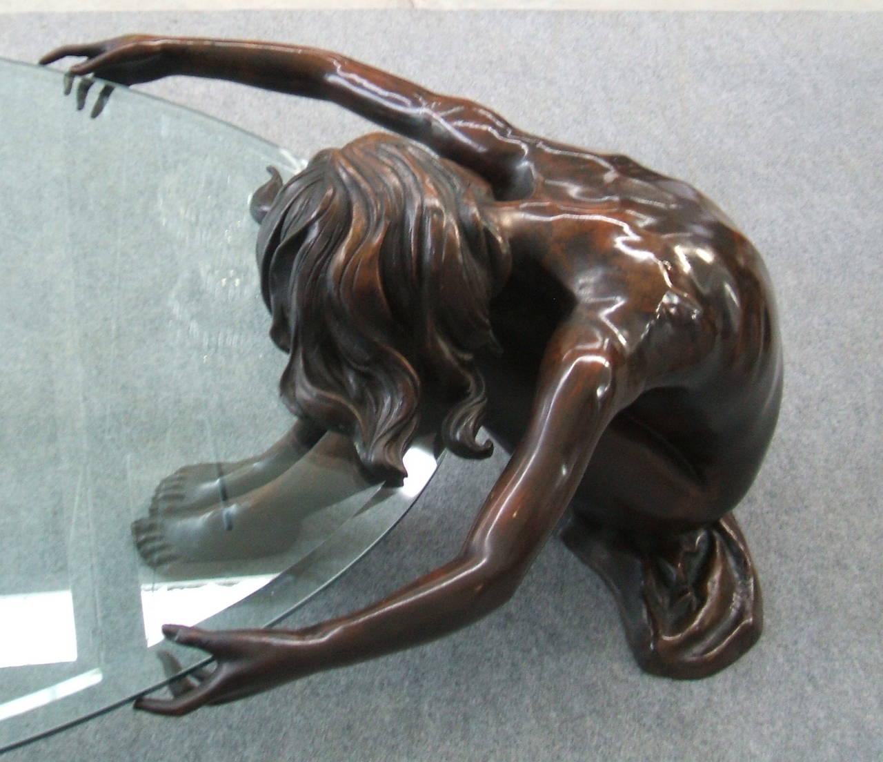 Rare Bronze Figures Base Coffee Table, Signed Moreau In Excellent Condition In Piacenza, Italy