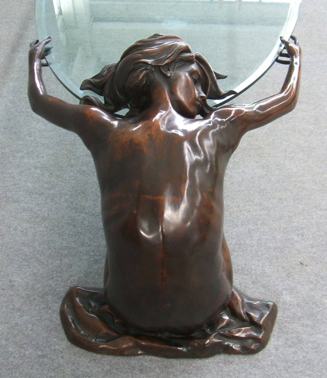 Rare Bronze Figures Base Coffee Table, Signed Moreau 1