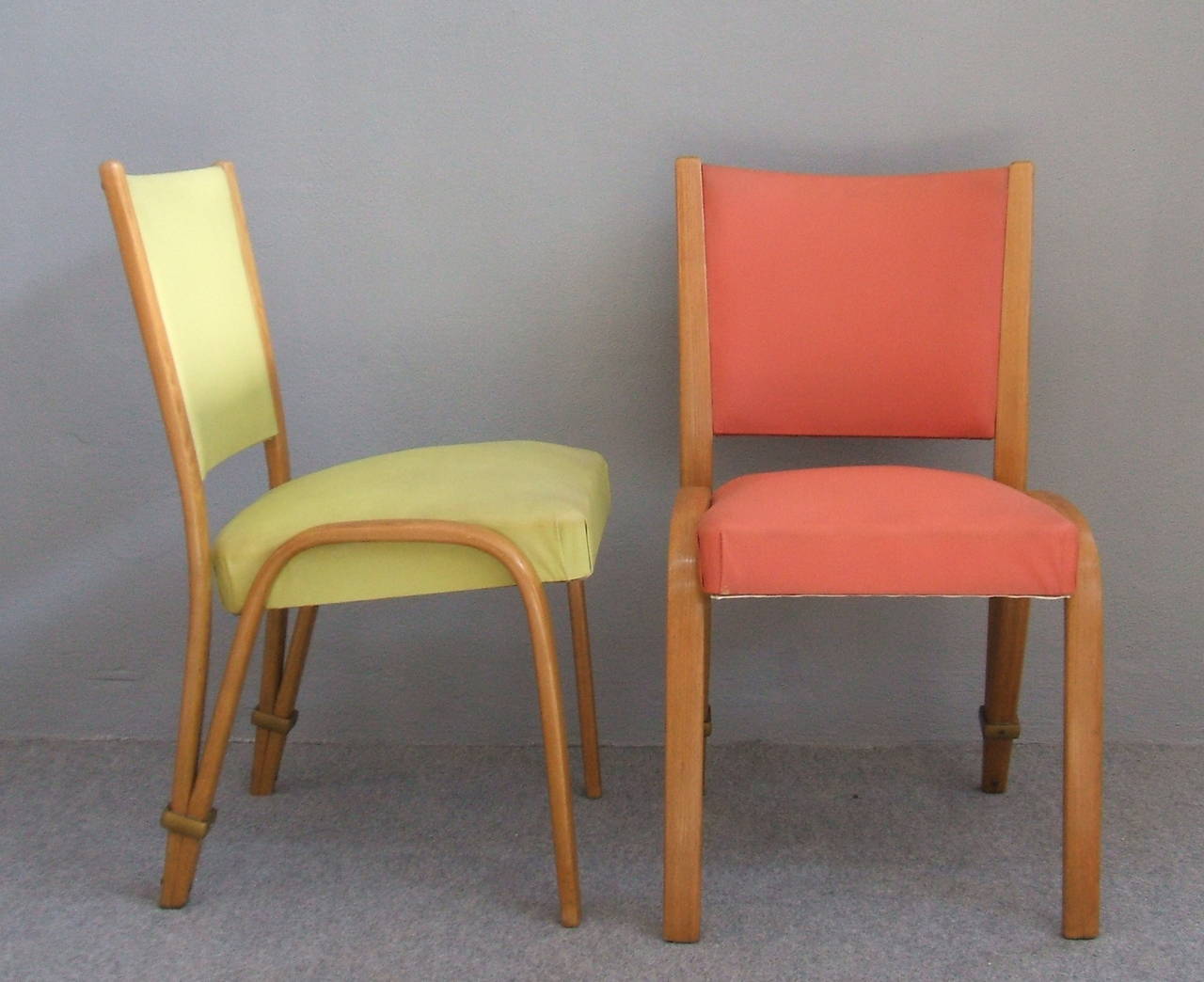 French Pair of Bow Wood Chairs by Steiner