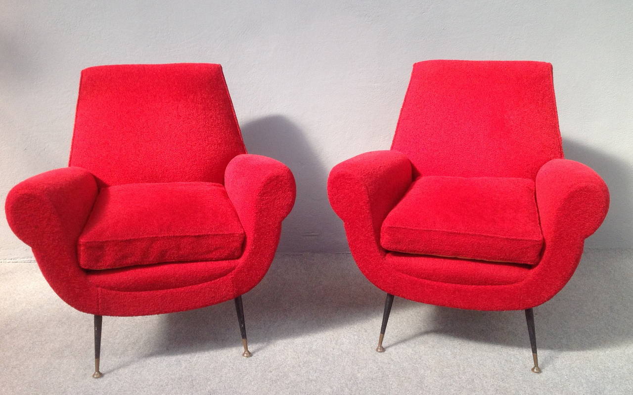 Very chic and comfortable pair of armchairs in original vintage upholstery.
