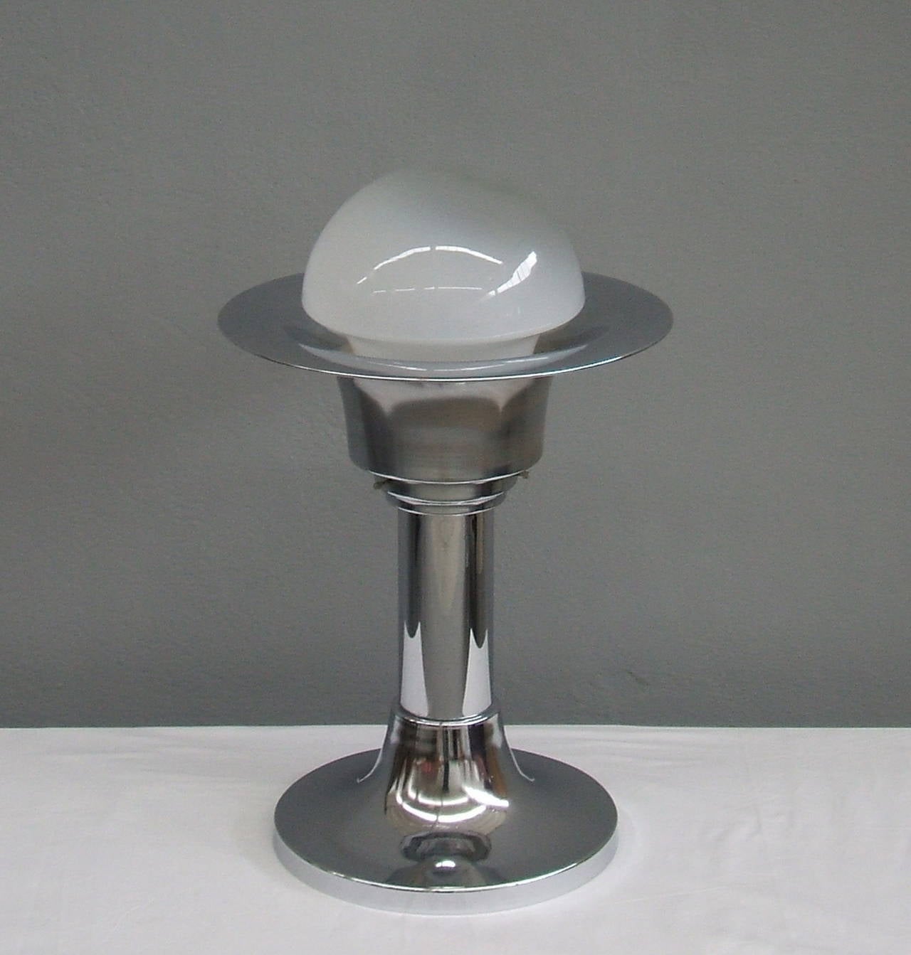 Huge chrome and glass table lamp.