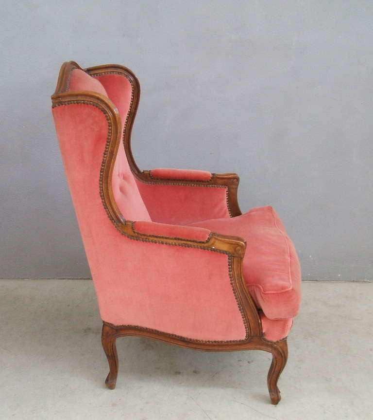 Mid-Century Modern Pair of Louis XV Style Wingback Armchairs