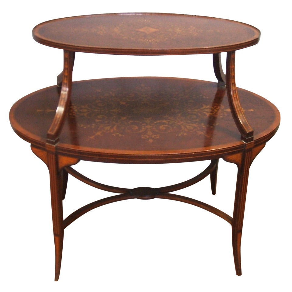 Fine English Satinwood Inlaid Dumb-Waiter Table