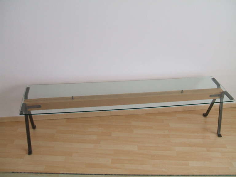 Very nice Iron, wood and glass coffee table
designer Enzo Mari for Driade,1973,Italy