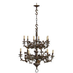 Large Two-Tiered Bronze Chandelier