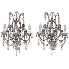 Antique Pair of Crystal Wall Sconces