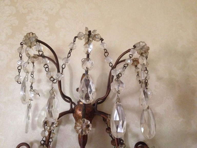 Pair of Crystal Wall Sconces In Good Condition In Piacenza, Italy