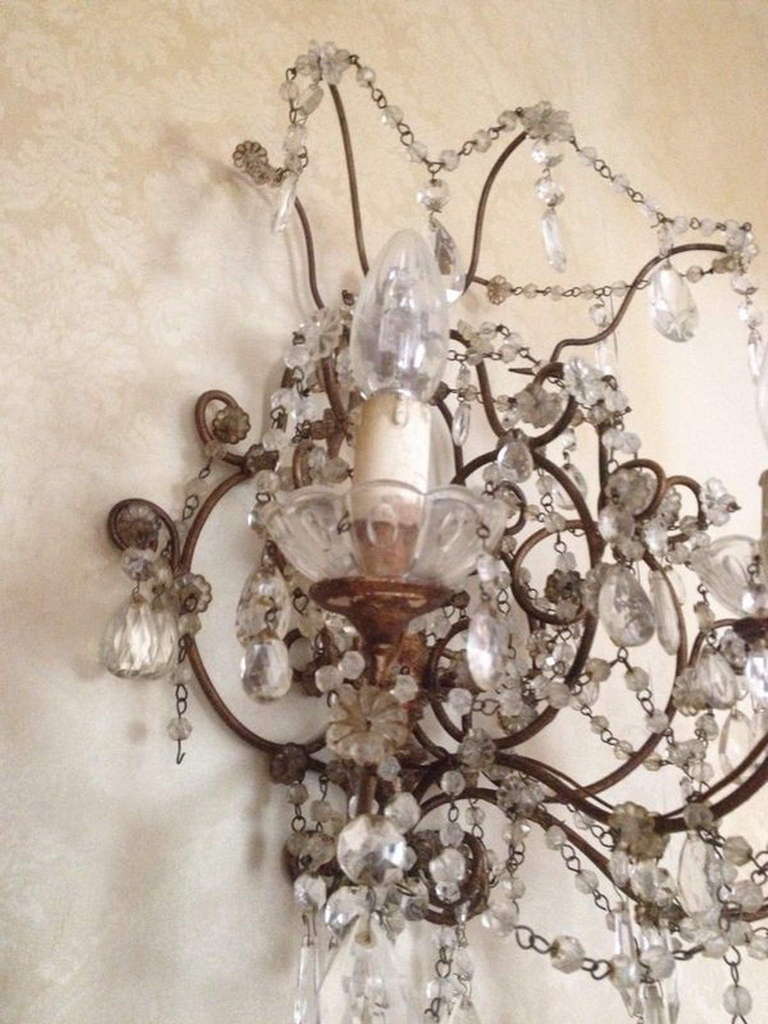 19th Century Pair of Crystal Wall Sconces